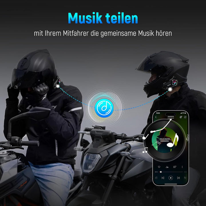 L2 Intercom Motorrad, 2-Wege-Kommunikationssytem mit Audio Multitasking | Helm Headset, Gleichzeitig