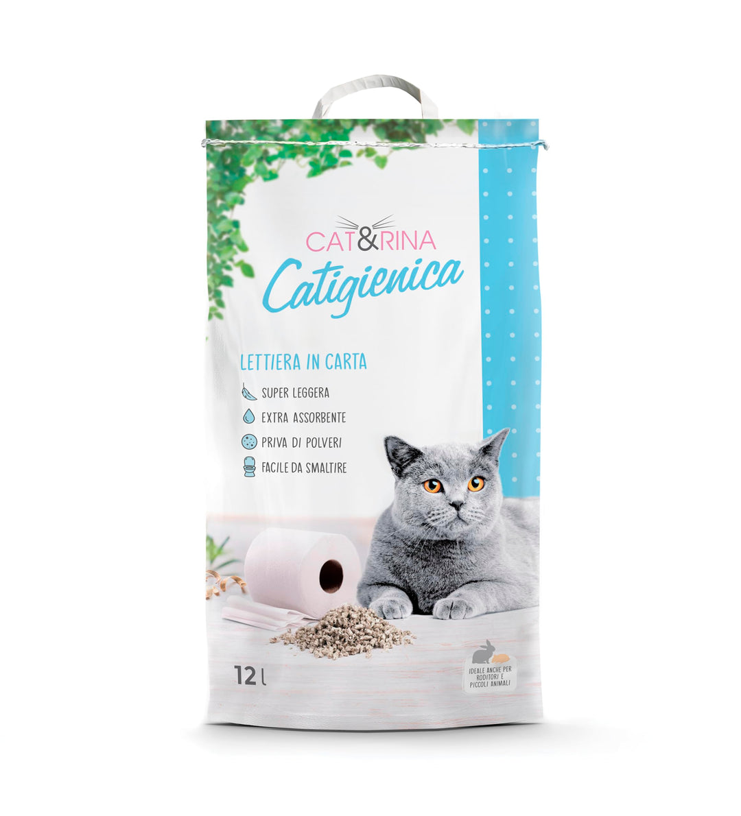Cat&Rina Extra-absorbierendes Papier-Katzenstreu. Biologisch abbaubar und in der Toilette zu entsorg