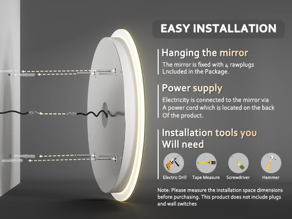 Habison Runder LED Badezimmerspiegel 70cm Bad Wandspiegel Acrylrahmen Lichtkreis Warmweiss/Kaltweiss