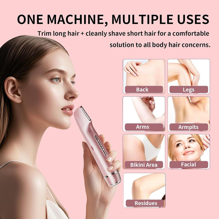 Bikini Trimmer for Women, IPX7 Waterproof 2-in-1 Body &amp; Facial Hair Trimmer Electric Razor for Face,