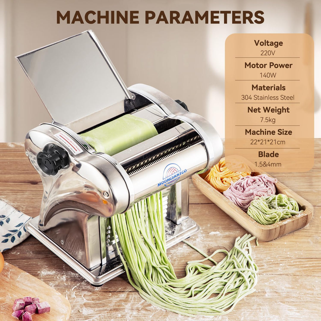 Moongiantgo Nudelmaschine Elektrische Edelstahl, Pastamaschine, Nudelmaker mit 2 Klingen von 1,5 mm