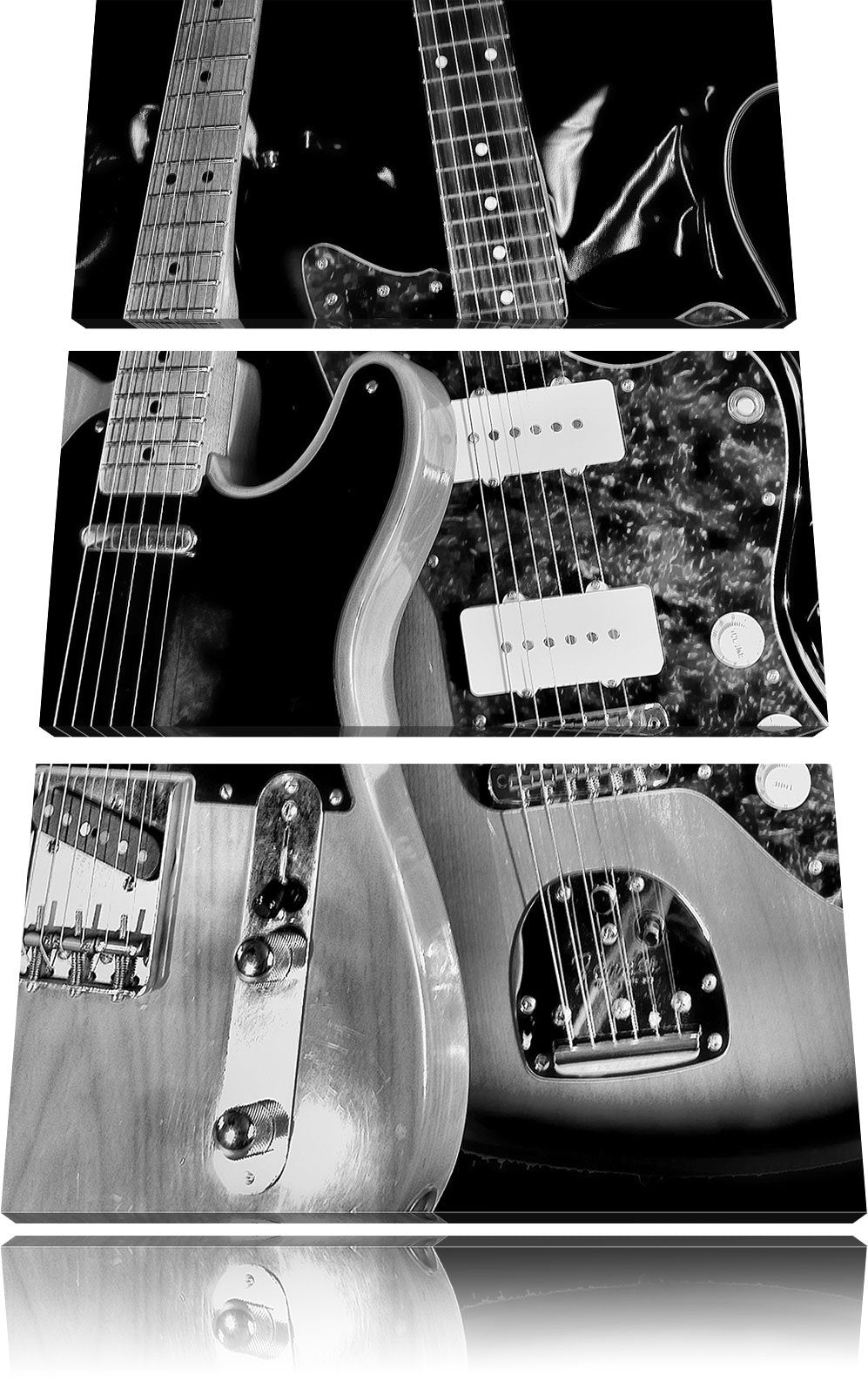 Pixxprint Monocrome, Elegante E-Gitarren 3-Teiler Leinwandbild 120x80 Bild auf Leinwand