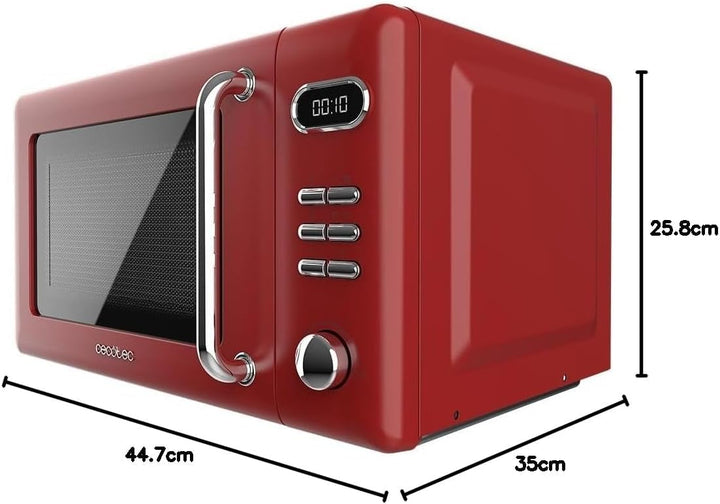 Cecotec Mikrowelle mit Grill, ProClean 5110 Retro Red, 20 L, 700 W | digitale Bedienung, Auftauen, 8
