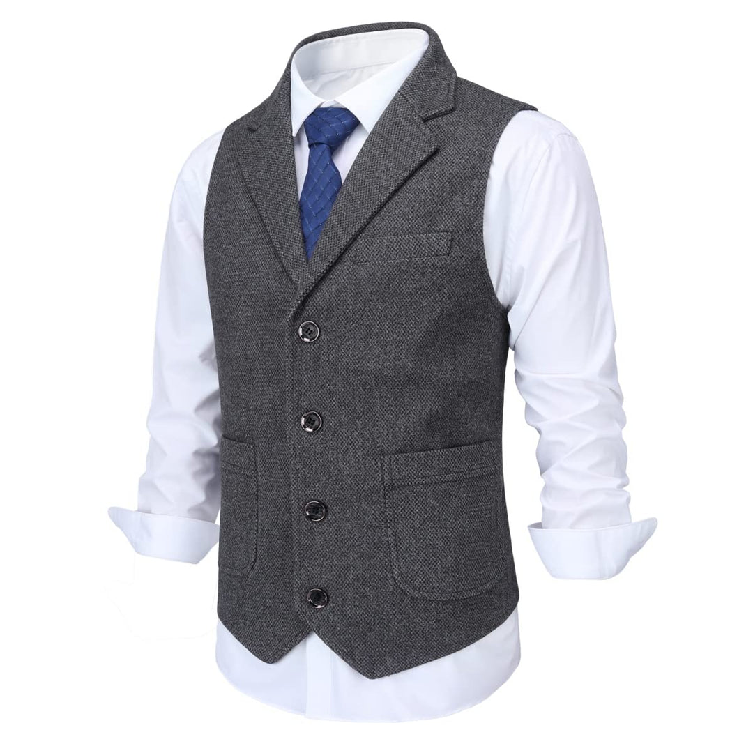 Allthemen Herren Weste Revers Tweed Wolle Anzugweste Formale Regular Fit Herrenweste Retro Business