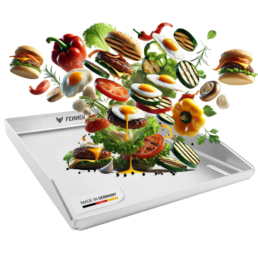 FENNEK Plancha 40 x 30 cm Teppanyaki Grillplatte mit Vorderkante & grossem Ablaufloch | 4,0 mm Edels