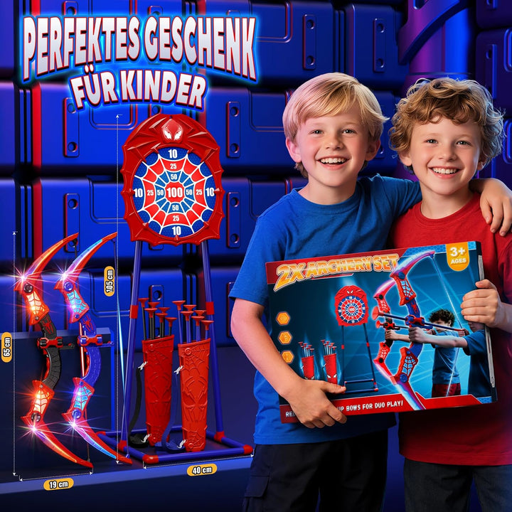 Spielzeug ab 3-12 Jahre Junge, 2 Stück Spider PfeilBogen mit Rot & Blau LED Lichtern, Spider Zielsch