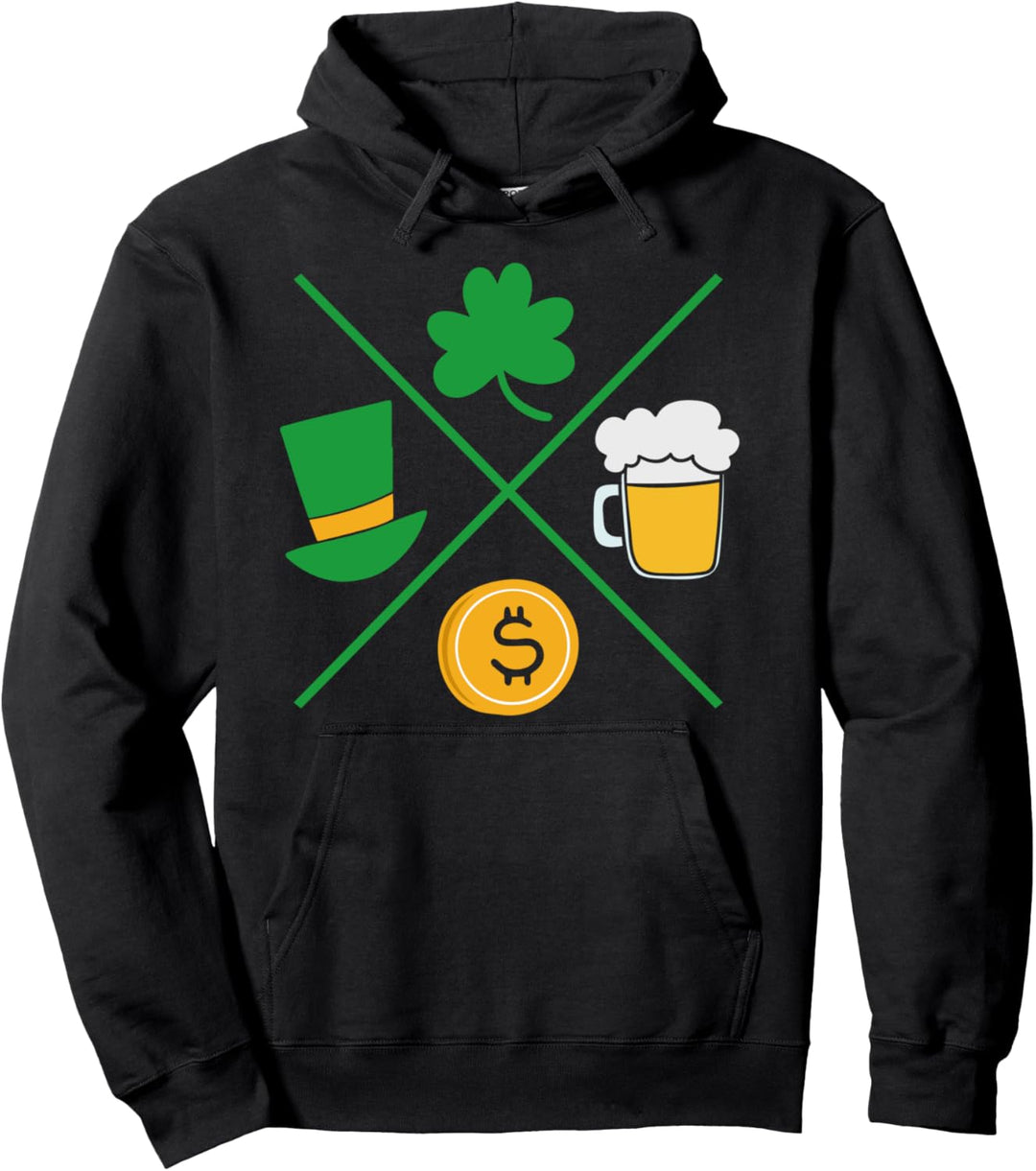 St Patricks Day Kleeblatt Bier Geld Hut Shamrock Geschenk Pullover Hoodie