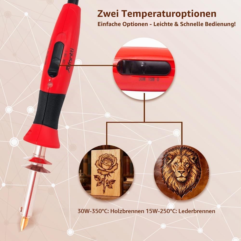 Brandmalerei Holz Lötkolben Set, Brandmalkolben Holzbrennstift Gravur Gerät | 26 Briefe | Temperatur