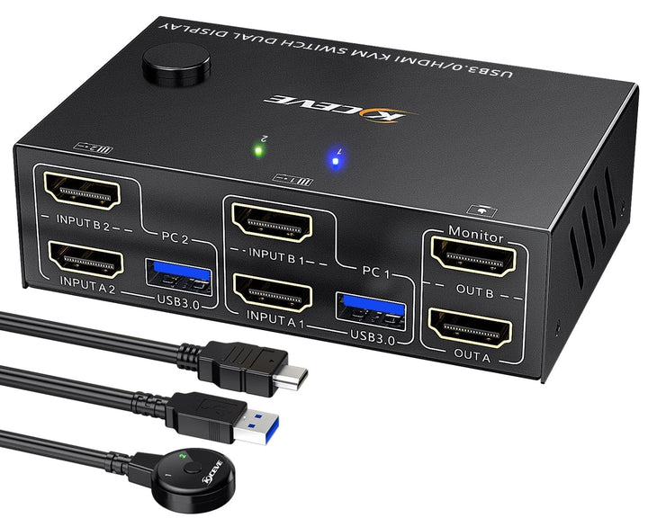 USB 3.0 HDMI KVM Switch 2 PC 2 Monitore 4K@60Hz 2K@144Hz, Simulation EDID, MLEEDA 2 PC 2 Monitor Swi