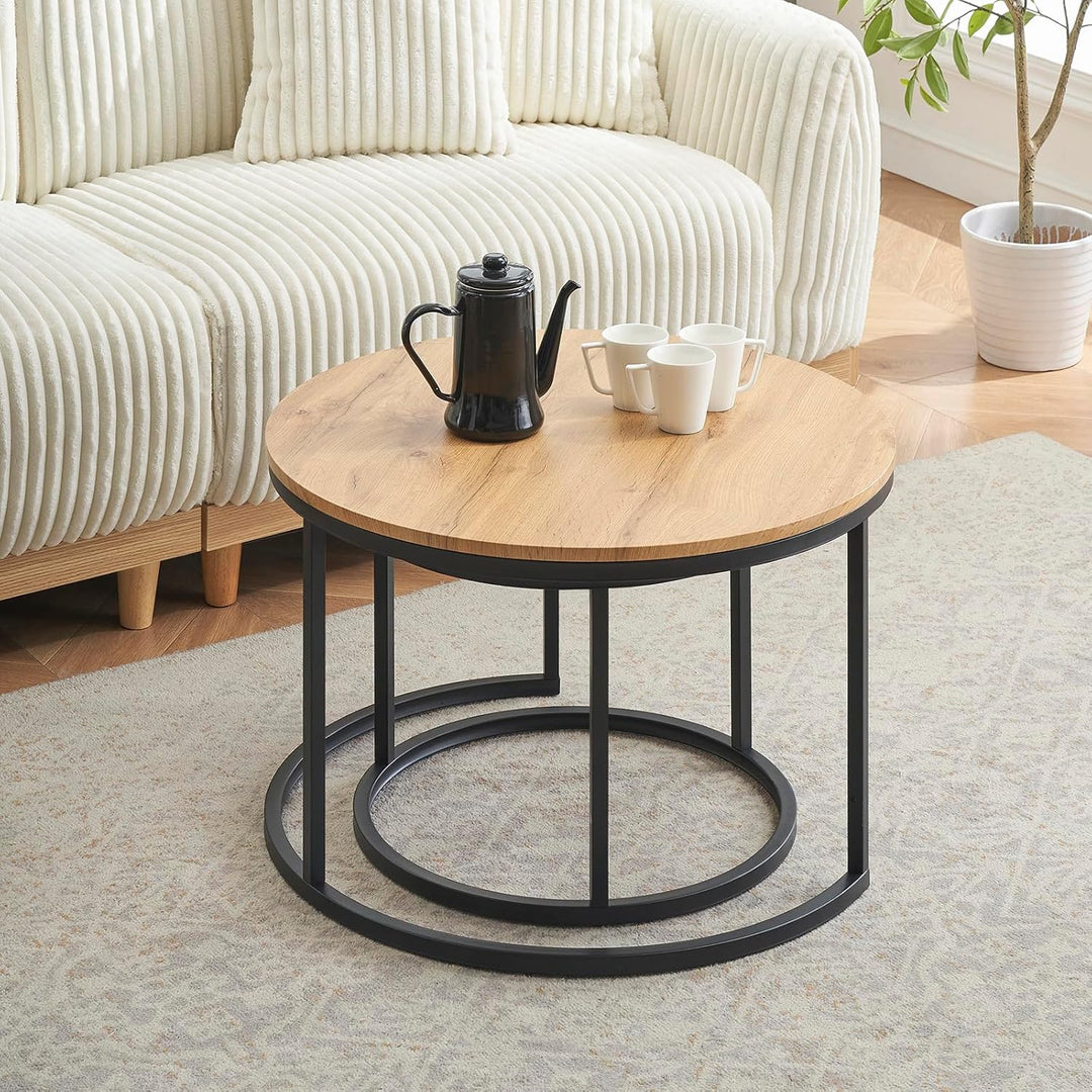 Soayone Couchtisch 2er Set, Moderne Couchtische mit Schwarz Metallgestell, Couchtisch Eiche, Couchti