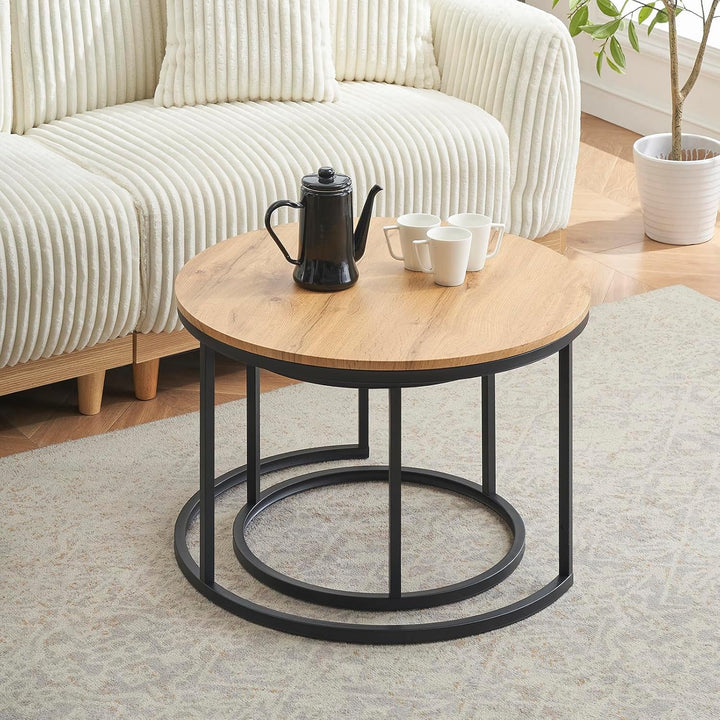 Soayone Couchtisch 2er Set, Moderne Couchtische mit Schwarz Metallgestell, Couchtisch Eiche, Couchti