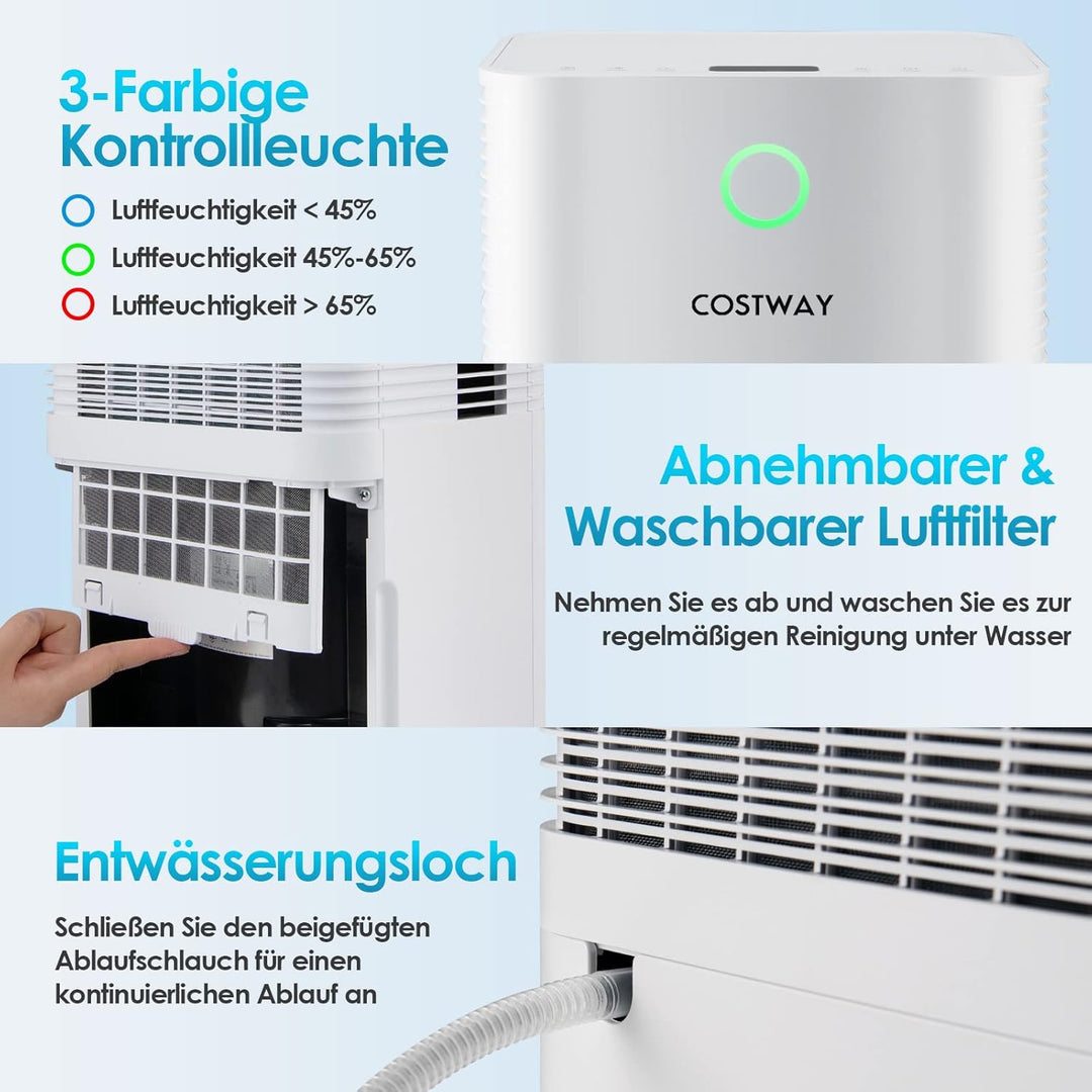 COSTWAY Mobile Entfeuchter Luftentfeuchter elektrisch Dehumidifier Raumentfeuchter 12L/Tag Entfeucht