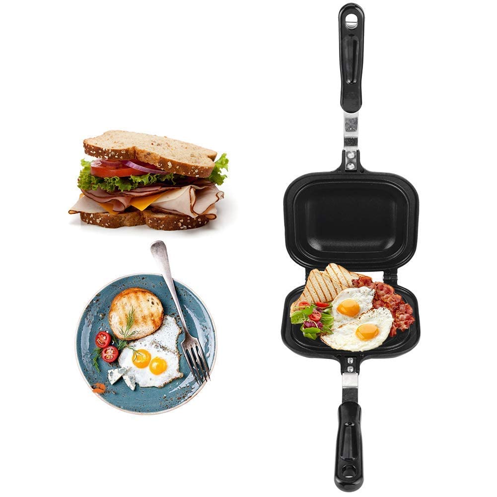 Toastpfanne, Wendepfanne Breakfast Sandwich Maker, Geröstetes Sandwich-Eisen-Maker, Doppelseitige Br