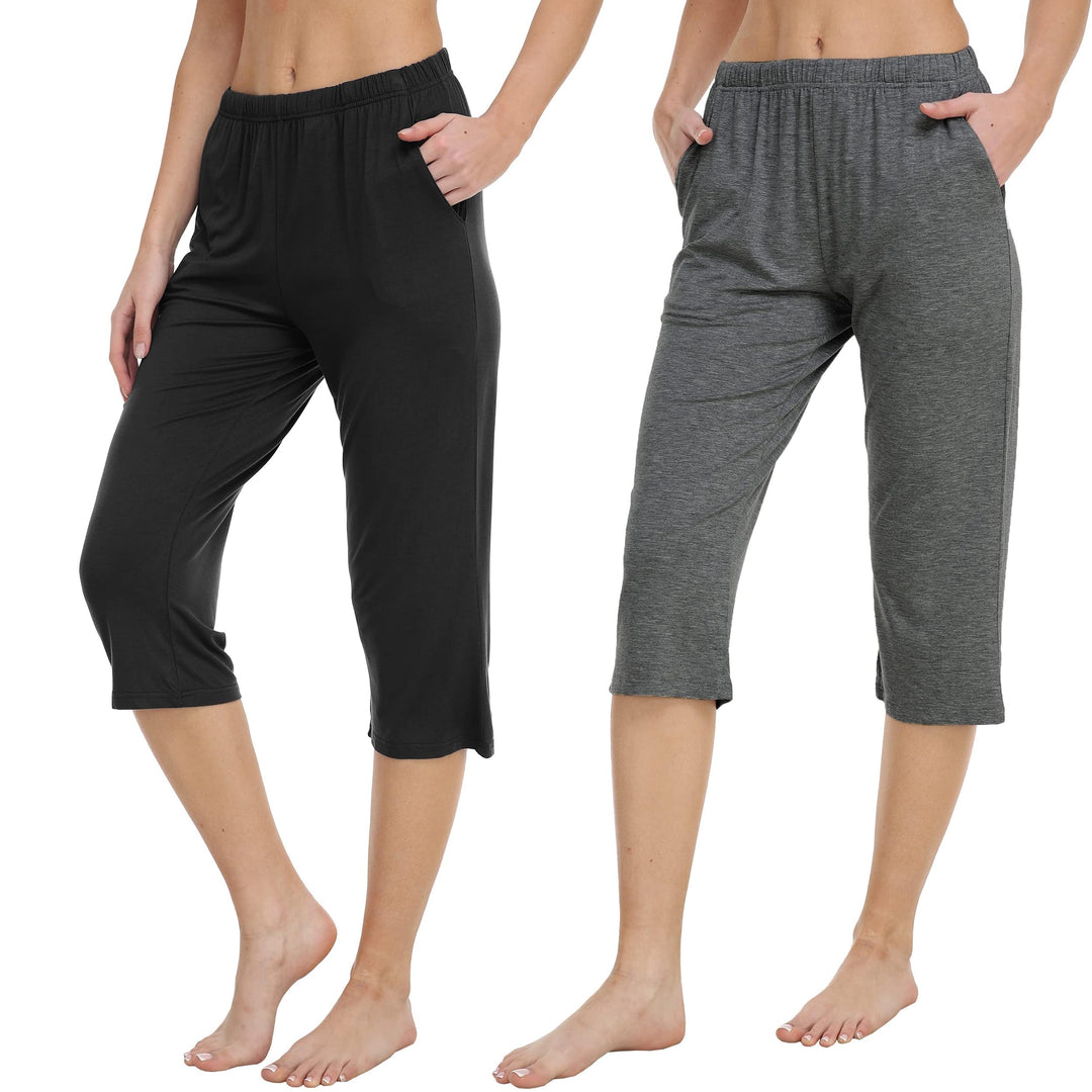 MoFiz Damen Schlafanzughose 3/4 Lang Schlafhose Modal Nachtwäsche Weich Pyjamahose Freizeithose mit
