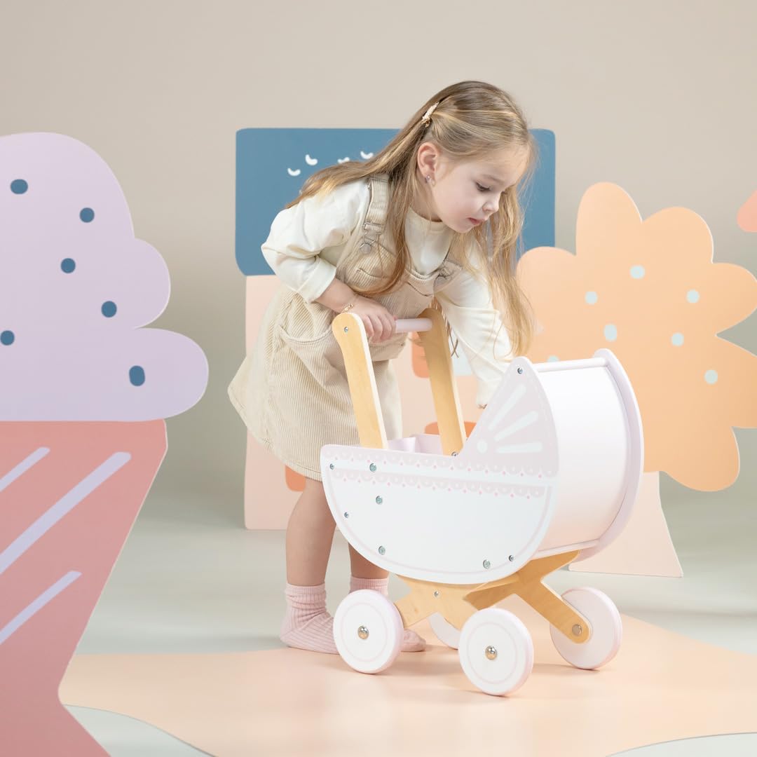 New Classic Toys Puppenwagen mit Bettzeug - Rosa Puppenwagen - Rosa, Puppenwagen - Rosa