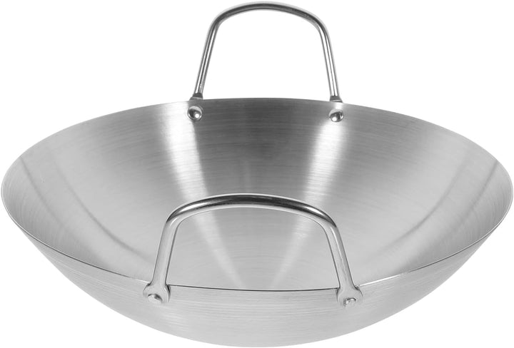 Wok - Edelstahl - flacher Boden - Ø 35,5 cm - 13 cm tief - mit 2 Griffen