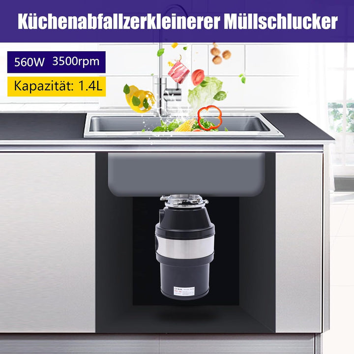 Küchenabfallentsorger Müllpresse Küchenabfallzerkleinerer 1400ML - 3/4 PS Müllzerkleinerer mit Spezi