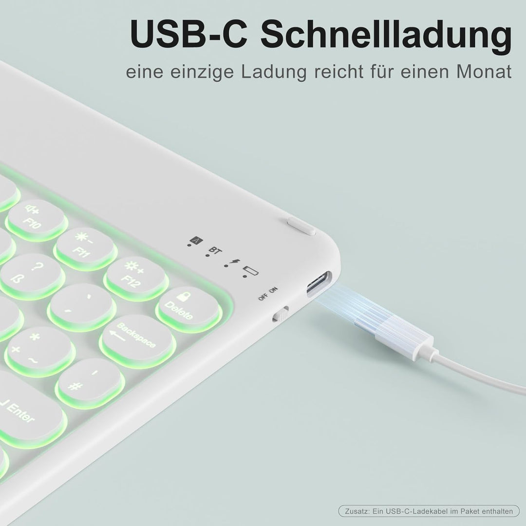 Hülle mit Tastatur für iPad A16 11/10 Generation (2025/2022, 11/10.9 Zoll), 7 Farben Beleuchtete Abn