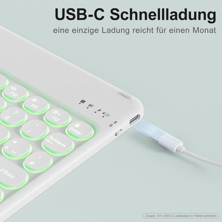 Hülle mit Tastatur für iPad A16 11/10 Generation (2025/2022, 11/10.9 Zoll), 7 Farben Beleuchtete Abn