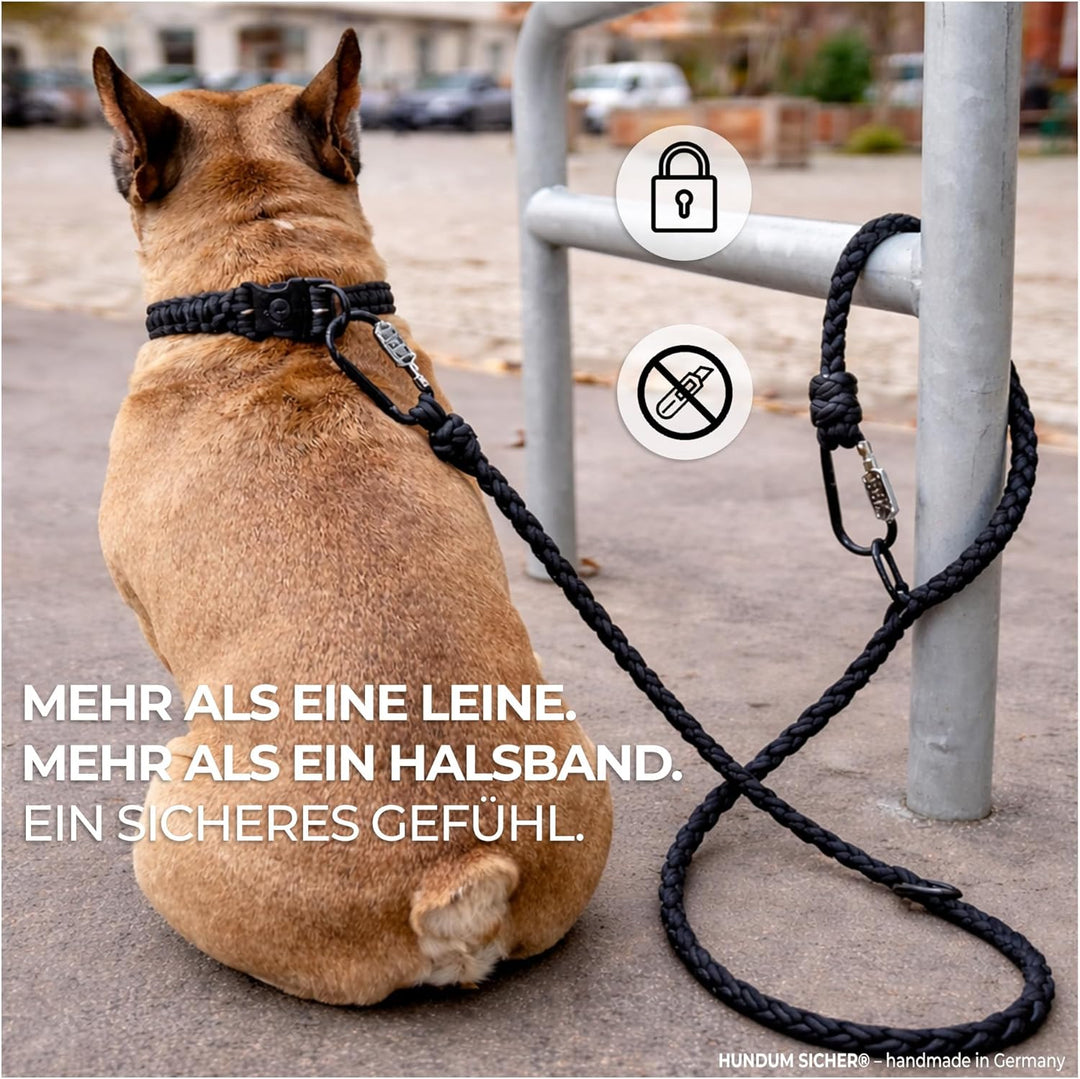 Anti-Diebstahl Hundehalsband & Leine für kleine Hunde - Abschliessbar & schnittfest, handgemachtes S