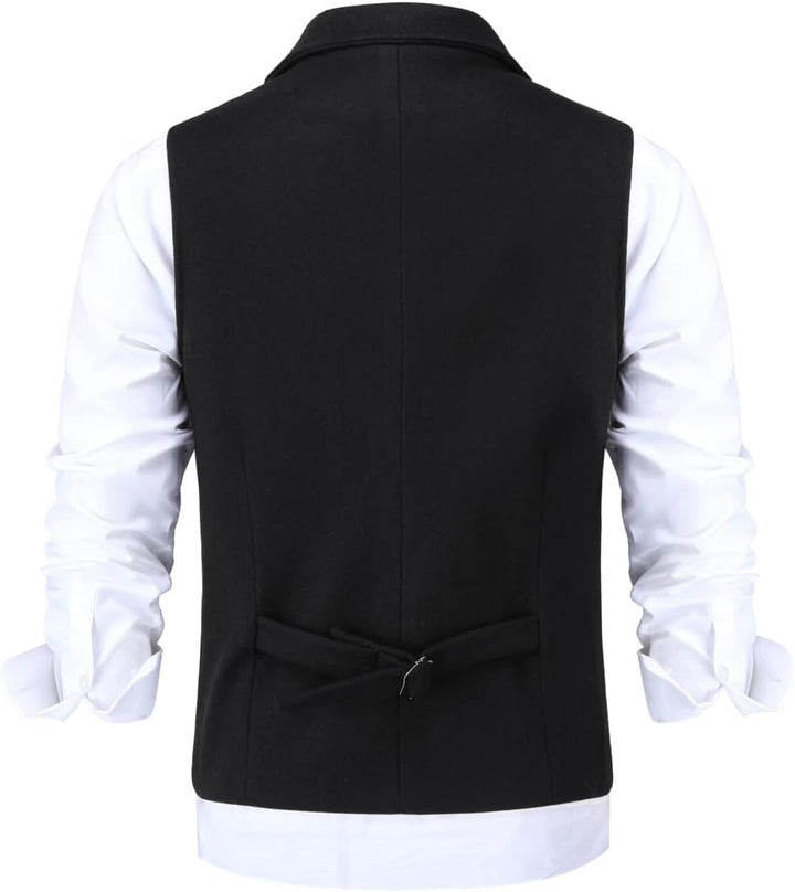 Allthemen Herren Weste Revers Tweed Wolle Anzugweste Formale Regular Fit Herrenweste Retro Business