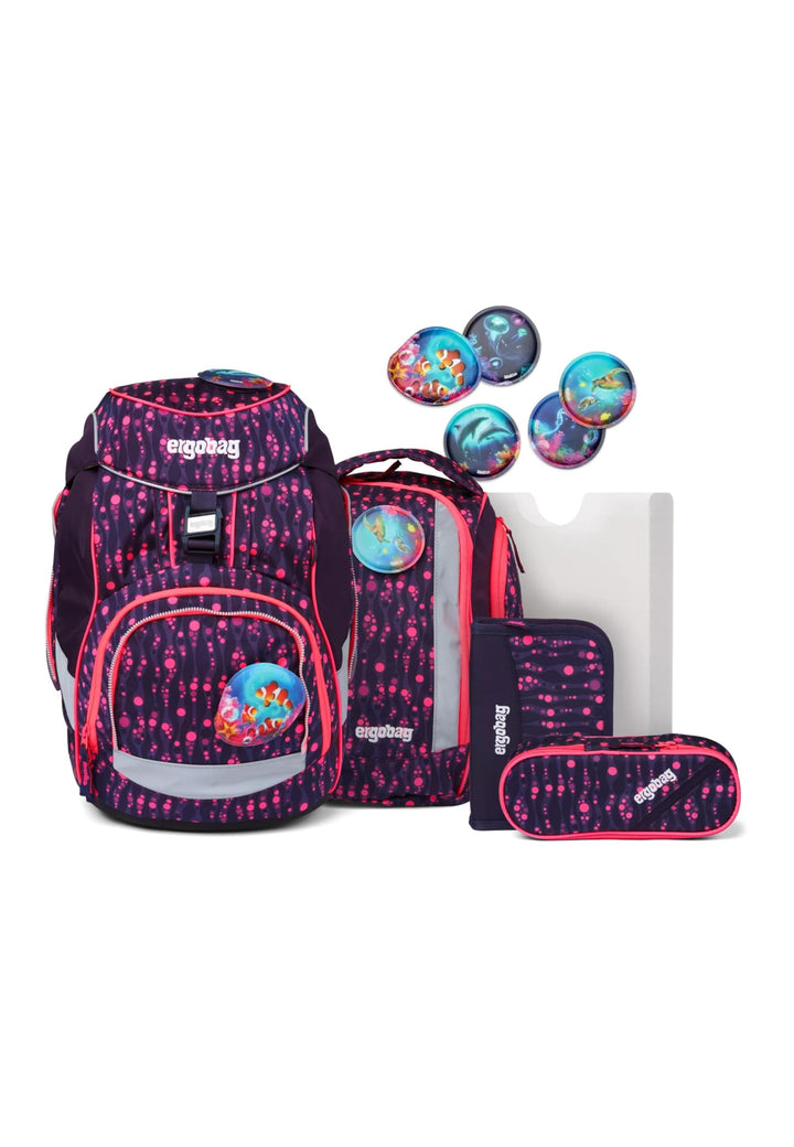 ergobag pack Set ergonomischer Schulrucksack, Set 6-teilig Einheitsgrösse Bärmuda Viereck - Lila