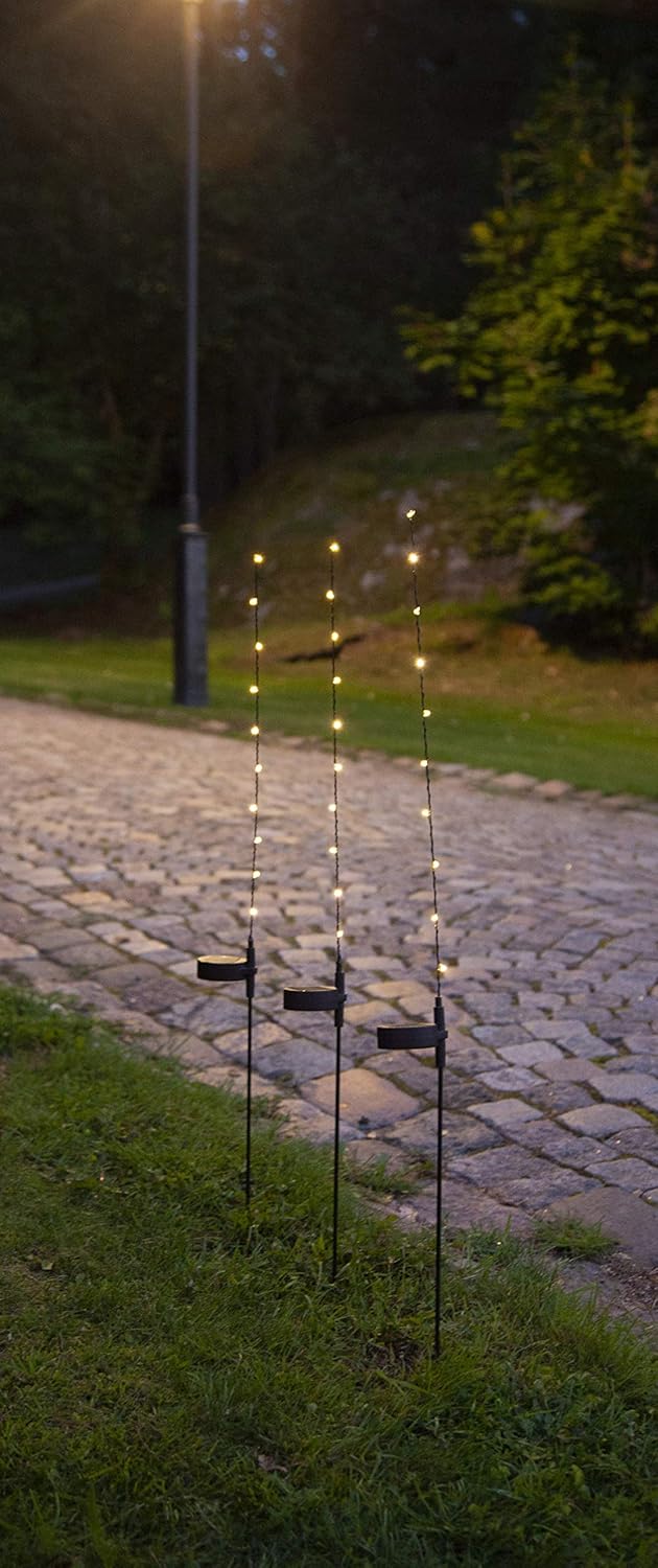 Solarstäbe 3er Set Model Flexy, schwarz, 10 warm weisse LED´s pro Stab, ca. 80 cm hoch
