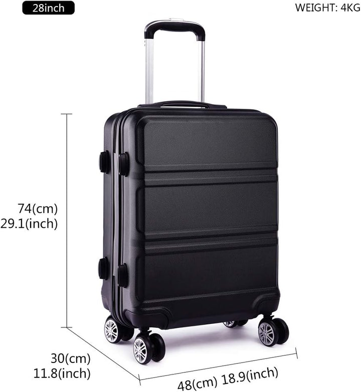 Kono ABS Kabinenkoffer, Hartschale, leicht, 55 cm, Handgepäck mit TSA-Schloss 38 l Schwarz, Schwarz