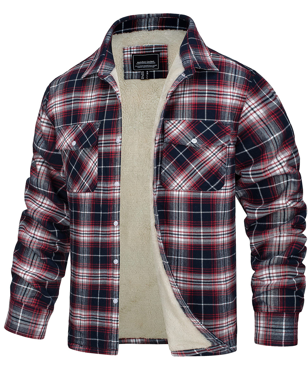 TACVASEN Herren Fleece Thermohemd Warm Flanellhemd Holzfällerhemd Winter Innenfleece Jacke S Rot Wei