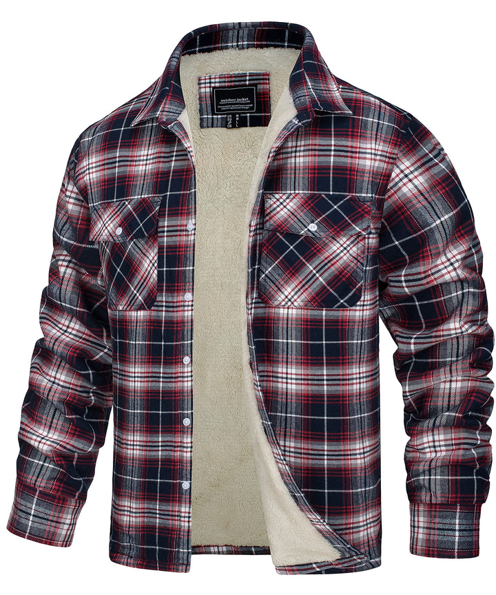 TACVASEN Herren Fleece Thermohemd Warm Flanellhemd Holzfällerhemd Winter Innenfleece Jacke S Rot Wei