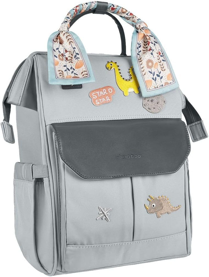 Kikkaboo Wickeltasche Myla Rucksack, Wickeltasche, abnehmbarer Aufkleber Dino Grau, Grau
