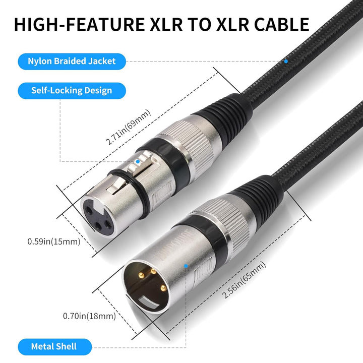XLR Mikrofonkabel, Nylongeflecht Premium Symmetrisches XLR Kabel, 3 Pin DMX Microphone Connection Ca