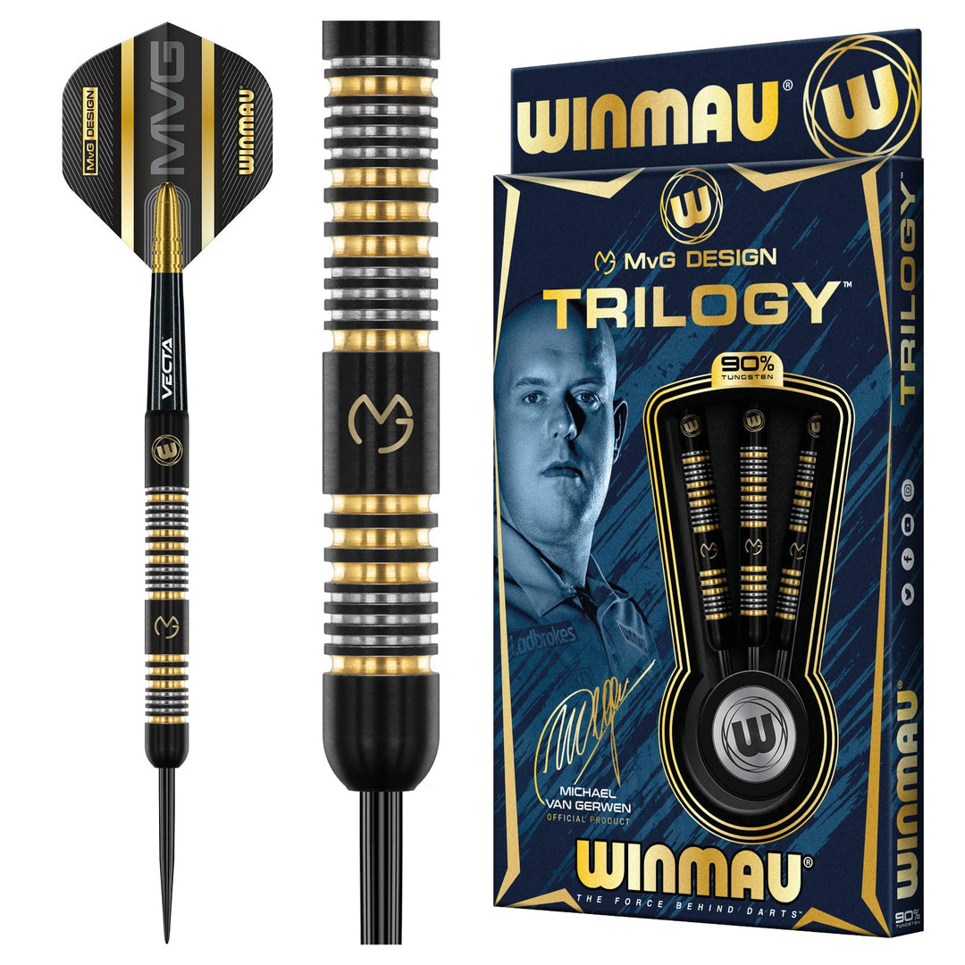 WINMAU Michael Van Gerwen MvG Trilogy 23 Gramm Profi Stahlspitze Wolfram Dartpfeile mit Flüge und St