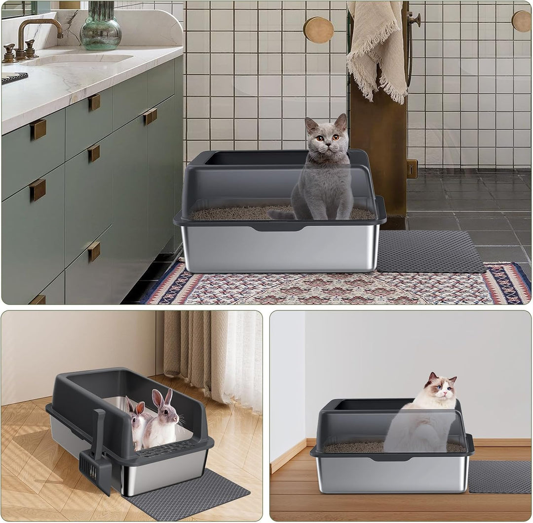 Gimars XL Katzenklo aus Metall, grosse Katzentoilette Edelstahl 35L mit Schaufel & Matte, Robuste Me