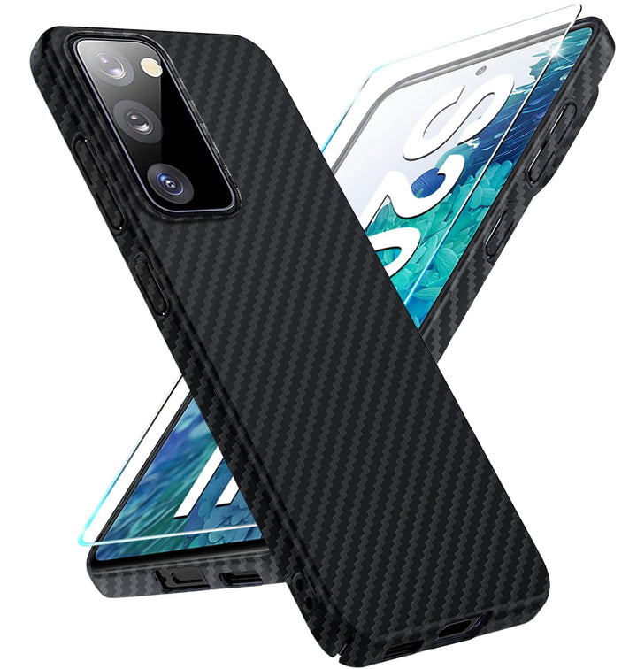 für Samsung S20 FE Hülle Carbon mit Schutzfolie Handyhülle S20 FE 5G Hart Case Ultra dünn Hybrid PC