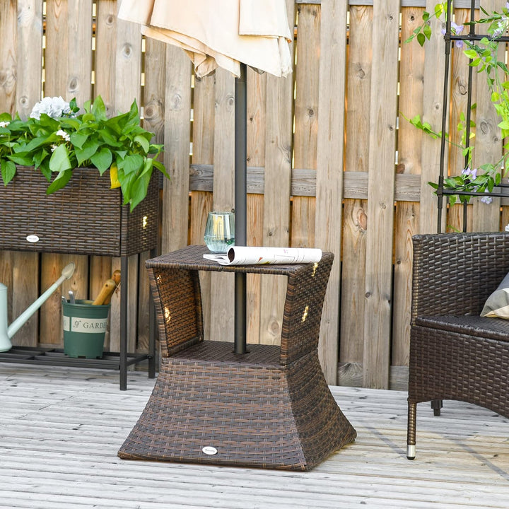 Outsunny Gartentisch Beistelltisch Sonnenschirmständer Gartenmöbel Terrasse Polyrattan Braun 54 x 54