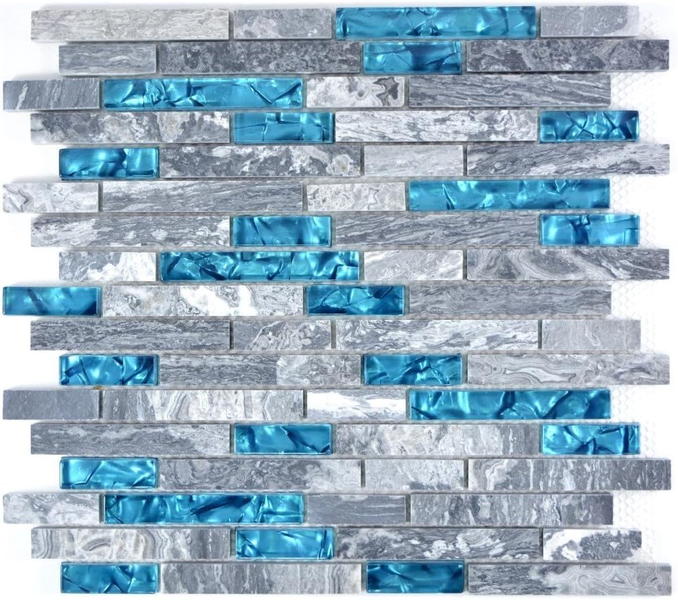 Mosaik Fliese Transluzent grau Verbund Glasmosaik Crystal Stein grau blau für WAND BAD WC DUSCHE KÜC
