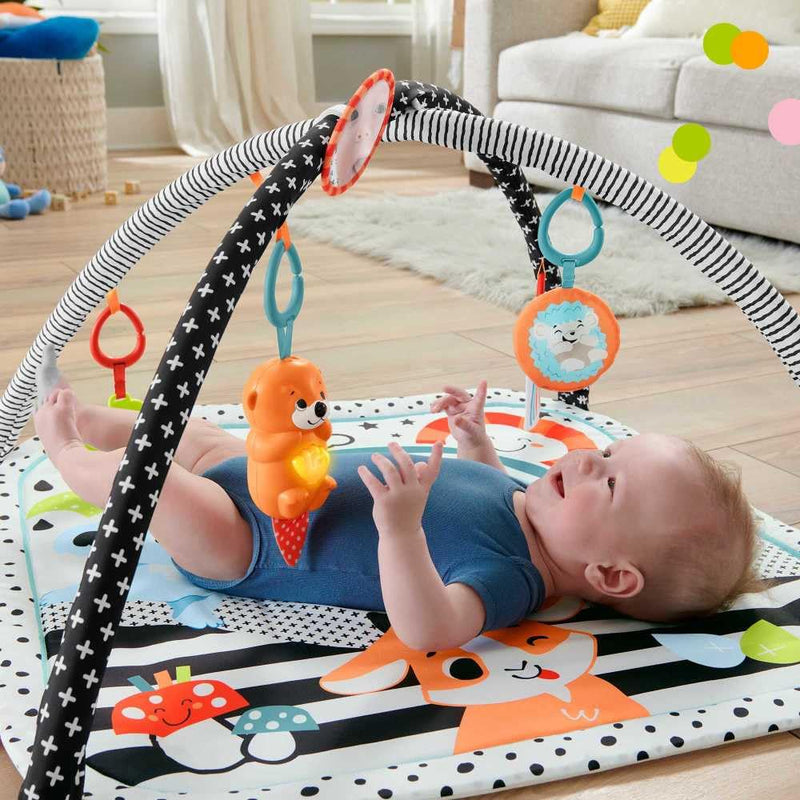 Fisher-Price HBP41 - Tierfreunde Kontrast-Spieldecke für Babys zum Spielen in der Bauchlage und für