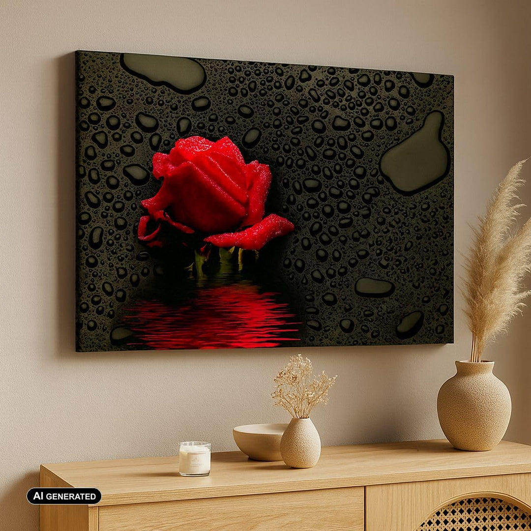 Bilder auf Leinwand 100x70cm Leinwandbild Blume rote rose wasser tau Gross Wanddeko Bild Schlafzimme