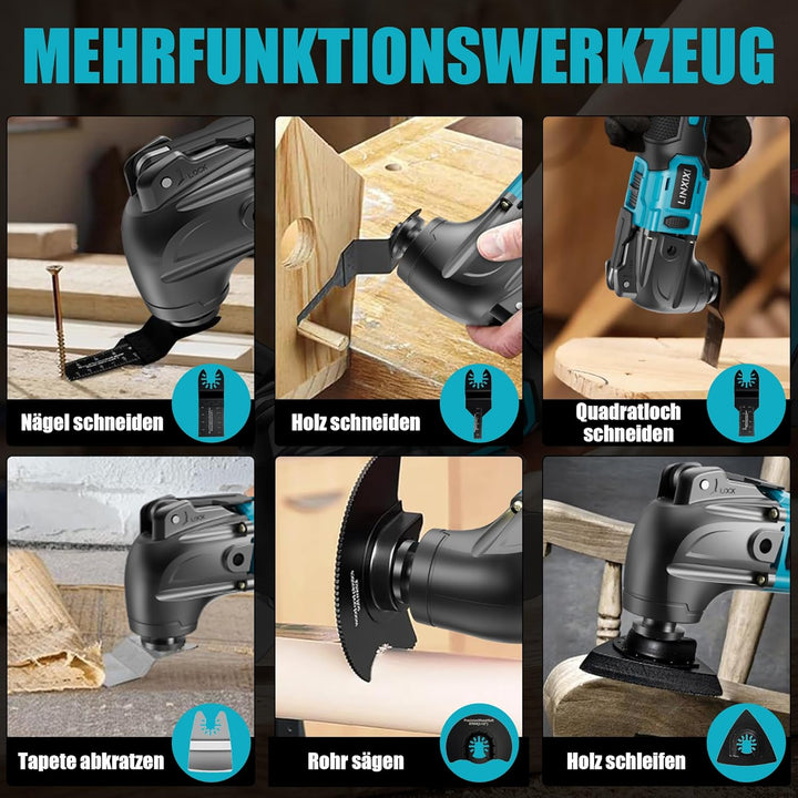 Akku Multifunktionswerkzeug mit 2x2000mAh Akku, kompatibel mit Makita LXT-18V Akku, Bürstenloses Osz