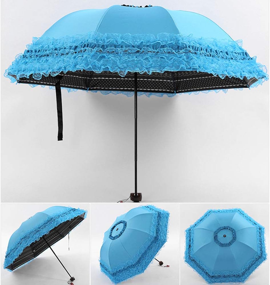 WANLIAN Prinzessin Spitze Vintage Spitze UV Sonnenschirm Falten 3D Blume Stickerei Regenschirm 3 Fal