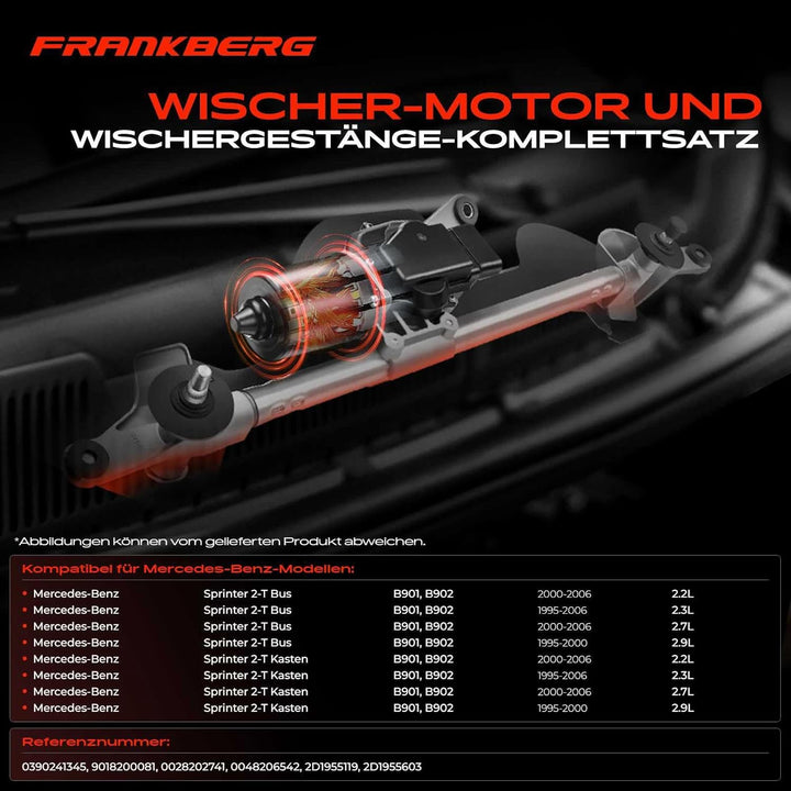 Frankberg Wischergestänge mit Wischermotor Vorne für Sprinter 2 901, 902 Sprinter 3-T 903 LT 28-35 I