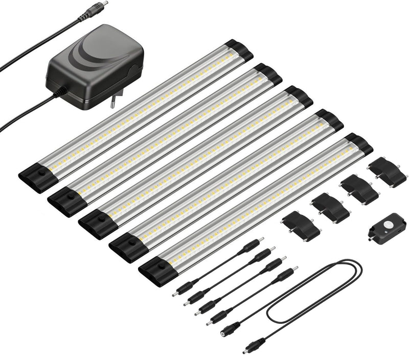 parlat LED Unterbau-Leuchte Siris, Bewegungsmelder, flach, 30cm, je 370lm, weiss, 5er Set