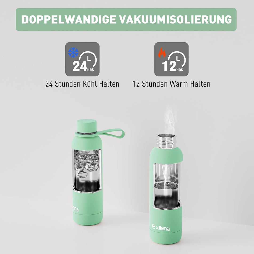 Exllena Trinkflasche Edelstahl 500ml - Hochwertige Thermosflasche Mit Silikongriff für Sport, Büro u