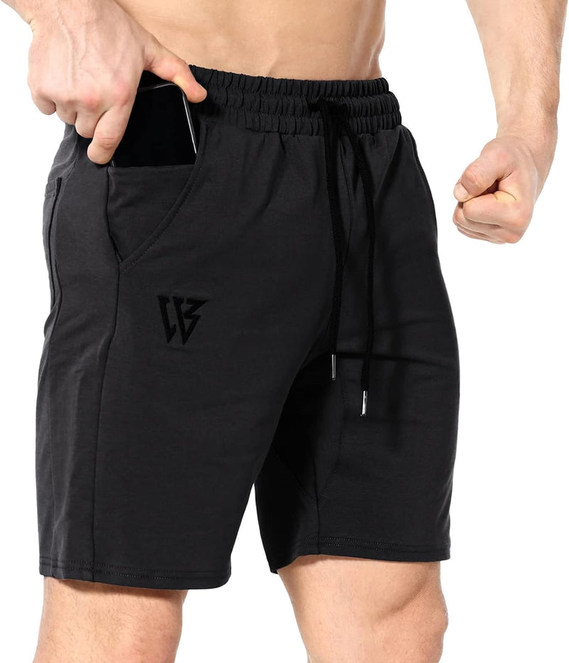 BROKIG Sport-Shorts für Herren, Krafttraining, Laufen, Baumwolle, mit Reissverschlusstaschen S Schwa