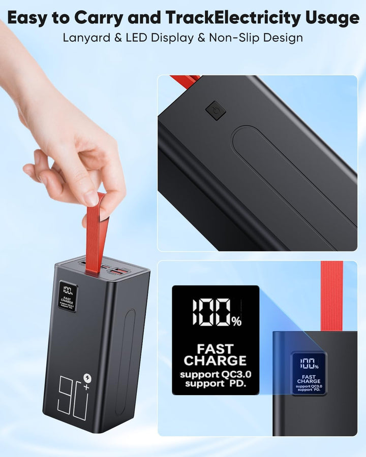 2026 grosse Powerbank 90000mAh, Power Bank 30W PD USB-C Schnellladefunktion, Externer Akku mit LED-A
