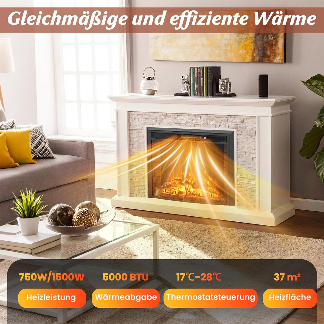 COSTWAY Elektrokamin mit Heizung 1500W, Wandkamin elektrisch mit Fernbedienung, Überhitzungsschutz,