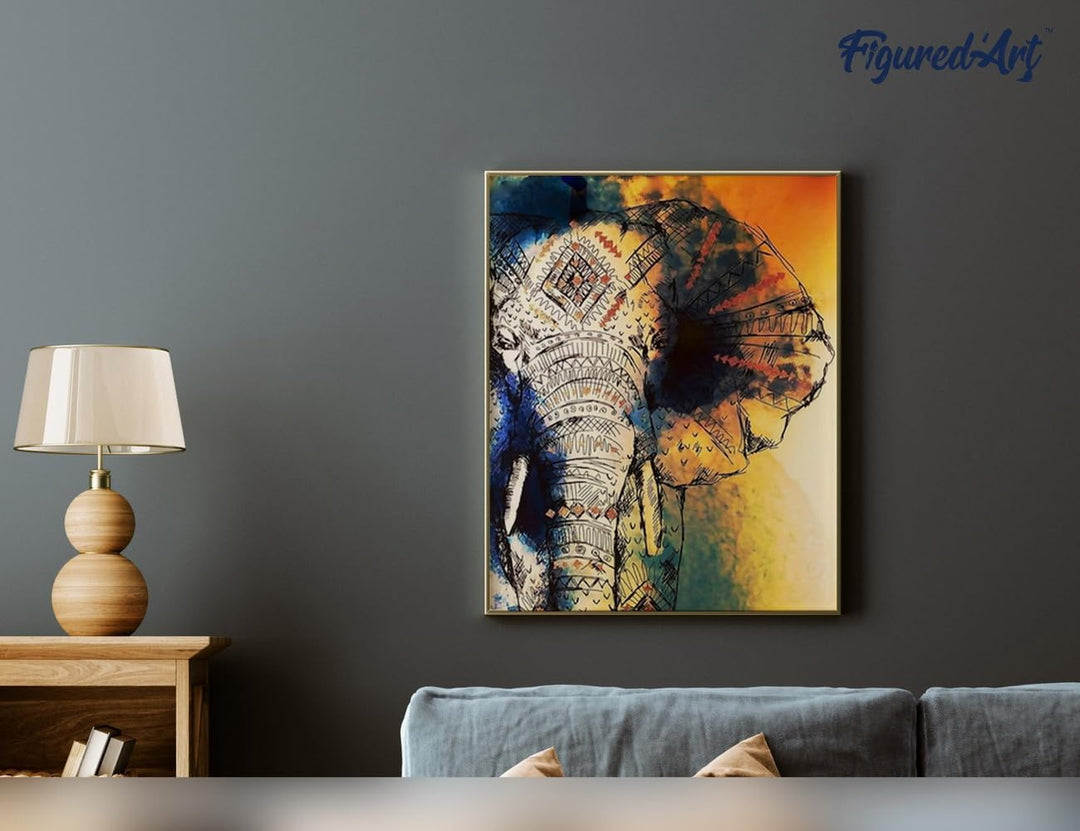 Figured'Art Malen Nach Zahlen Erwachsene Mit Rahmen Asiatischer Elefant - Paint by Numbers Basteln D