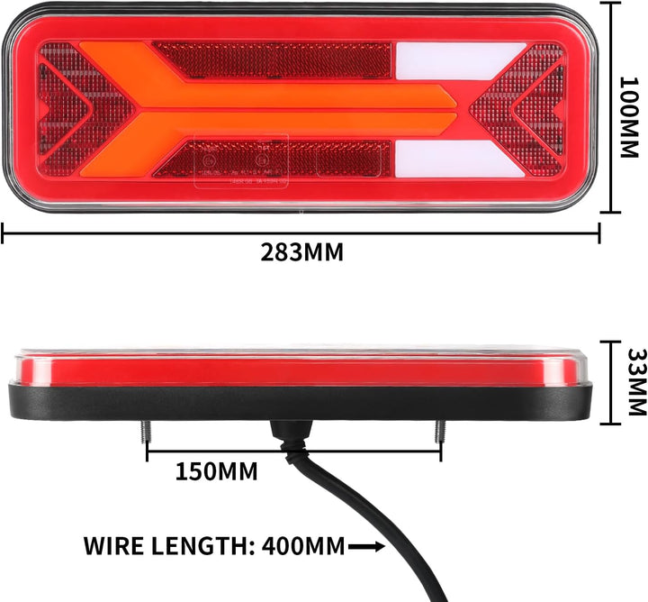 AOHEWEI 2 Stück Anhänger-Rücklichter, 12 V/24 V, superhell, wasserdicht, Blinker, Bremse, Rückwärtsg