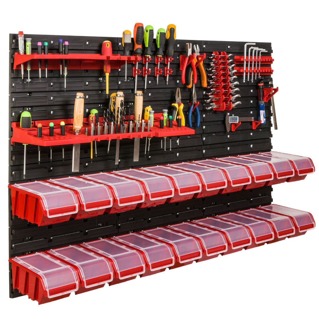 Lagersystem Werkstattregal | 117 x 78 cm | NPKL Wandregal mit Stapelboxen - Wandplatten Extra Starke